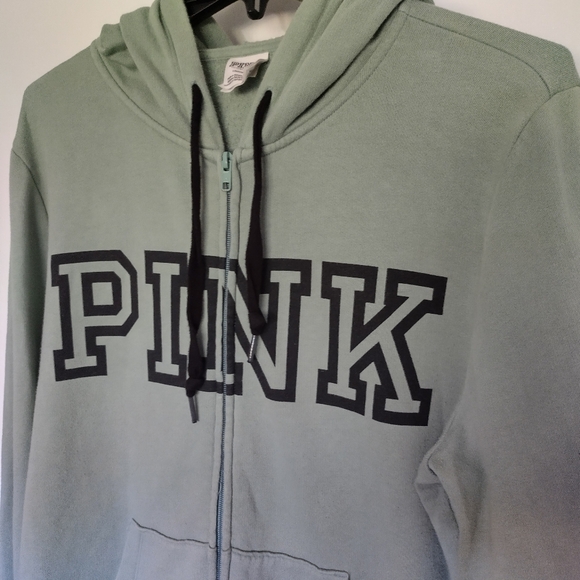 PINK VICTORIA'S SECRET Sage Green Lightweight Zip Hoodie size L - Picture 2 of 4